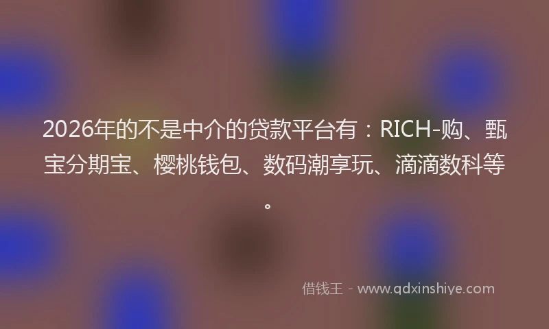 2026年的不是中介的贷款平台有：RICH-购、甄宝分期宝、樱桃钱包、数码潮享玩、滴滴数科等。