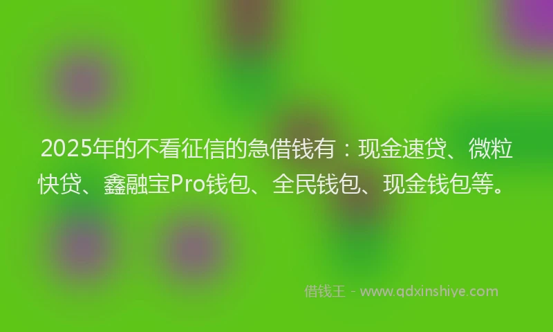 2025年的不看征信的急借钱有：现金速贷、微粒快贷、鑫融宝Pro钱包、全民钱包、现金钱包等。