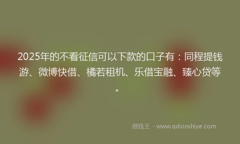 2025年的不看征信可以下款的口子有：同程提钱游、微博快借、橘若租机、乐借宝融、臻心贷等。