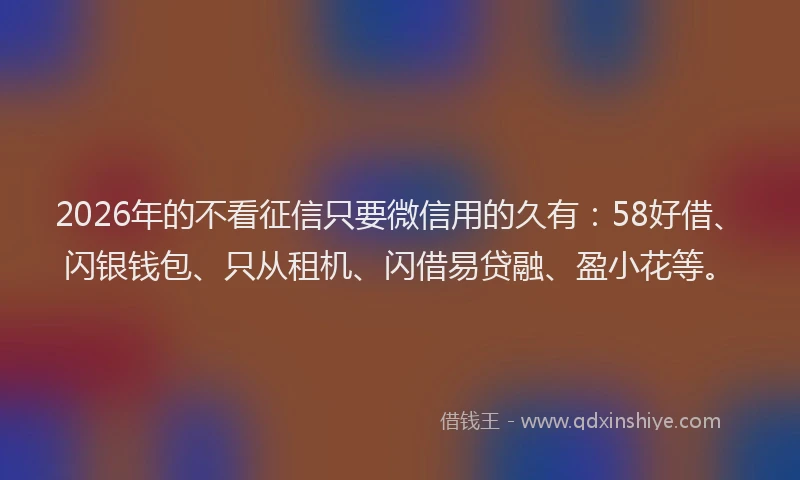 2026年的不看征信只要微信用的久有：58好借、闪银钱包、只从租机、闪借易贷融、盈小花等。