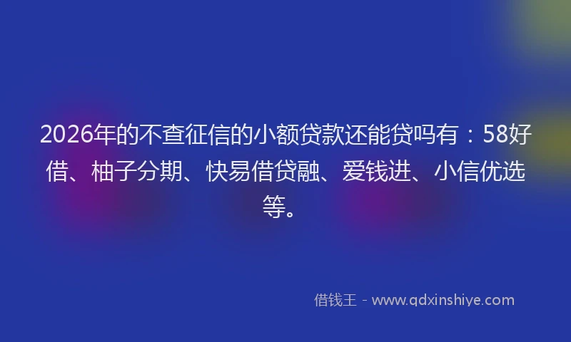 2026年的不查征信的小额贷款还能贷吗有:58好借、柚子分期、快易借贷融、爱钱进、小信优选等。
