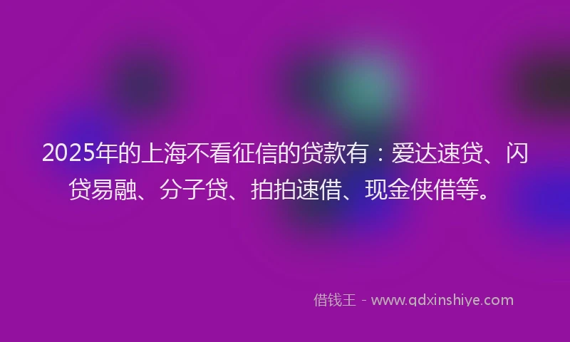 2025年的上海不看征信的贷款有：爱达速贷、闪贷易融、分子贷、拍拍速借、现金侠借等。