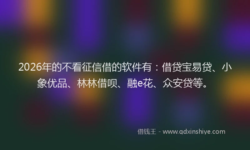 2026年的不看征信借的软件有：借贷宝易贷、小象优品、林林借呗、融e花、众安贷等。