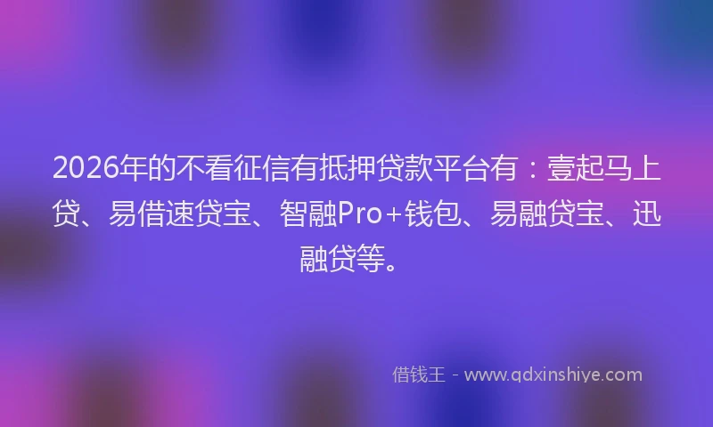 2026年的不看征信有抵押贷款平台有:壹起马上贷、易借速贷宝、智融Pro+钱包、易融贷宝、迅融贷等。