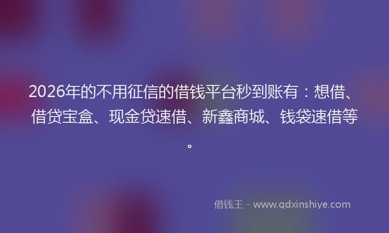 2026年的不用征信的借钱平台秒到账有:想借、借贷宝盒、现金贷速借、新鑫商城、钱袋速借等。