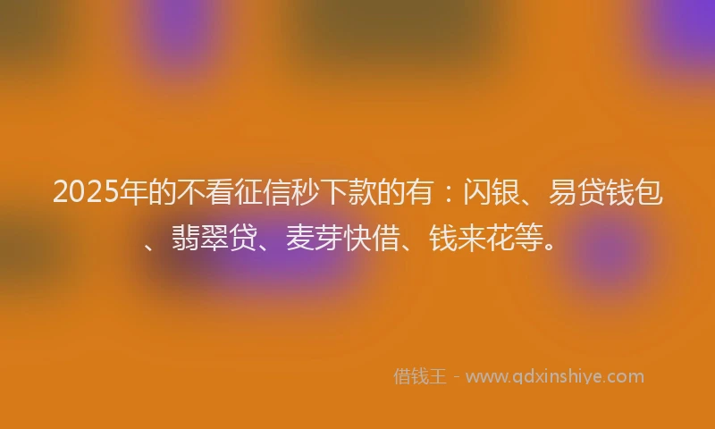 2025年的不看征信秒下款的有：闪银、易贷钱包、翡翠贷、麦芽快借、钱来花等。