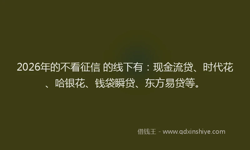 2026年的不看征信 的线下有：现金流贷、时代花、哈银花、钱袋瞬贷、东方易贷等。