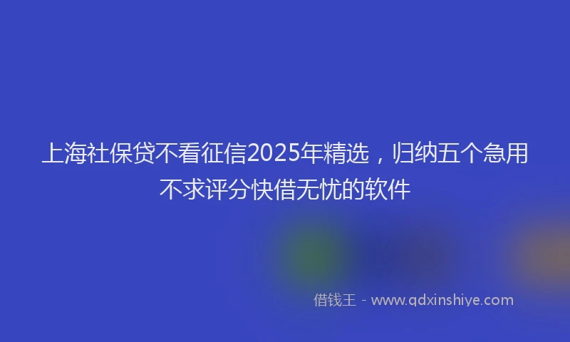 上海社保贷不看征信2025年精选，归纳五个急用不求评分快借无忧的软件