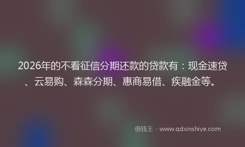 2026年的不看征信分期还款的贷款有：现金速贷、云易购、森森分期、惠商易借、疾融金等。