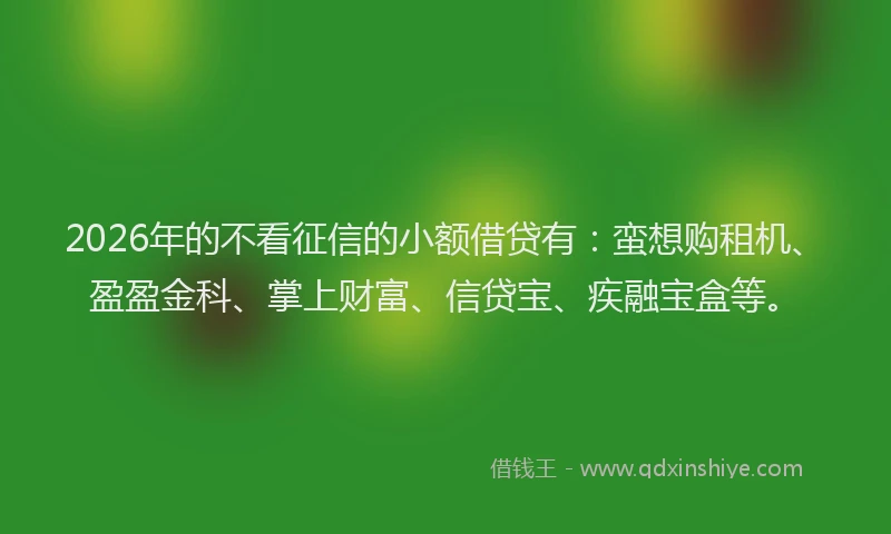 2026年的不看征信的小额借贷有：蛮想购租机、盈盈金科、掌上财富、信贷宝、疾融宝盒等。