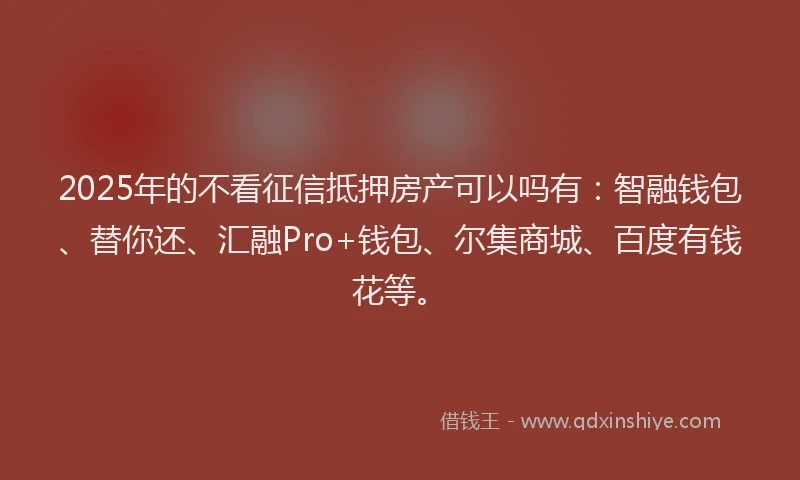 2025年的不看征信抵押房产可以吗有：智融钱包、替你还、汇融Pro+钱包、尔集商城、百度有钱花等。
