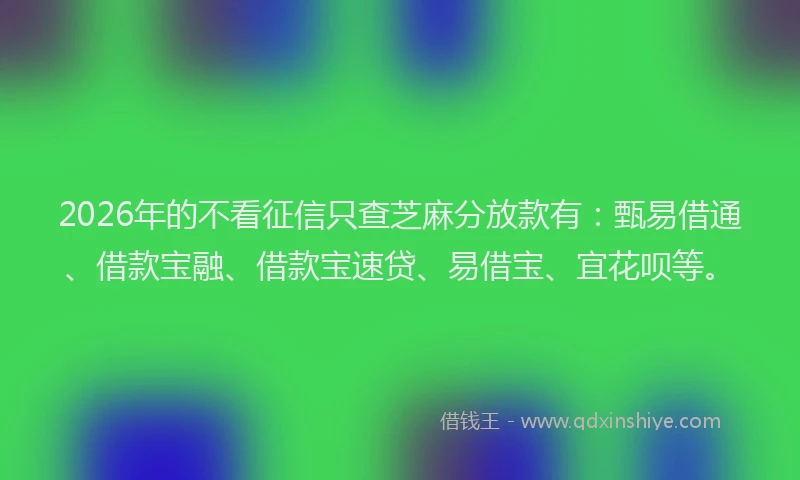 2026年的不看征信只查芝麻分放款有：甄易借通、借款宝融、借款宝速贷、易借宝、宜花呗等。