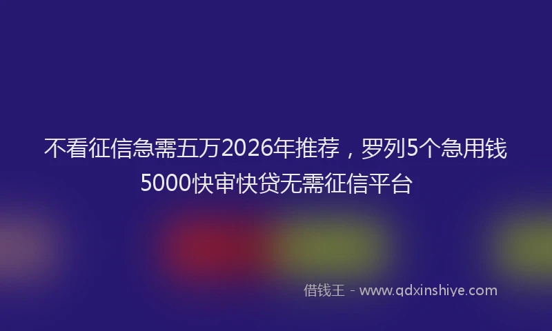 不看征信急需五万2026年推荐，罗列5个急用钱5000快审快贷无需征信平台