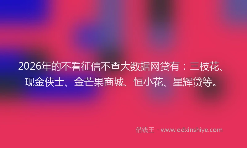 2026年的不看征信不查大数据网贷有：三枝花、现金侠士、金芒果商城、恒小花、星辉贷等。