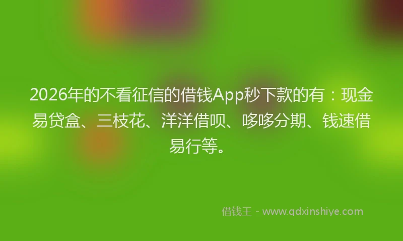2026年的不看征信的借钱App秒下款的有:现金易贷盒、三枝花、洋洋借呗、哆哆分期、钱速借易行等。