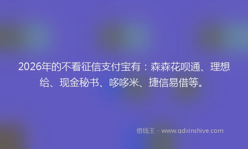 2026年的不看征信支付宝有：森森花呗通、理想给、现金秘书、哆哆米、捷信易借等。