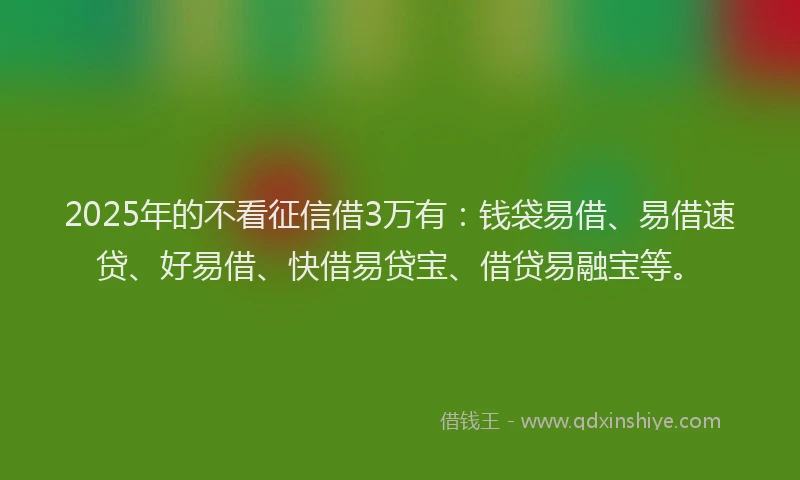 2025年的不看征信借3万有：钱袋易借、易借速贷、好易借、快借易贷宝、借贷易融宝等。