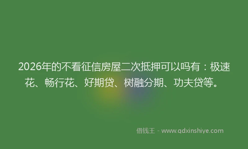 2026年的不看征信房屋二次抵押可以吗有：极速花、畅行花、好期贷、树融分期、功夫贷等。