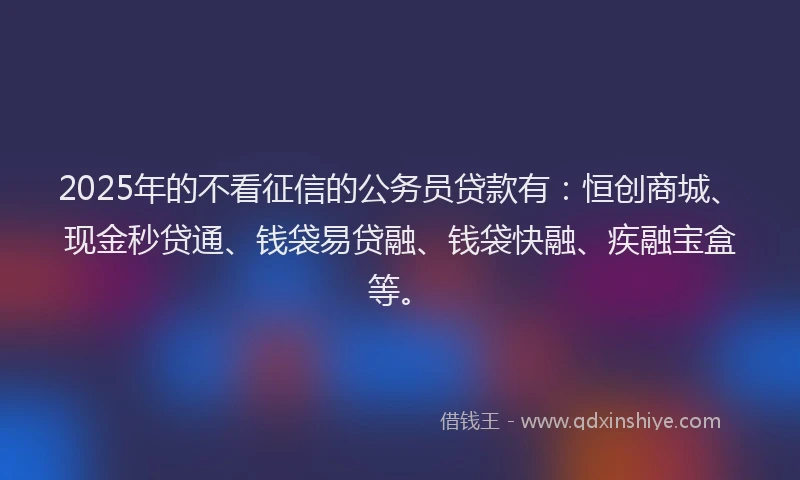 2025年的不看征信的公务员贷款有：恒创商城、现金秒贷通、钱袋易贷融、钱袋快融、疾融宝盒等。