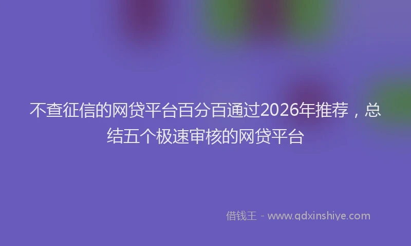 不查征信的网贷平台百分百通过2026年推荐，总结五个极速审核的网贷平台