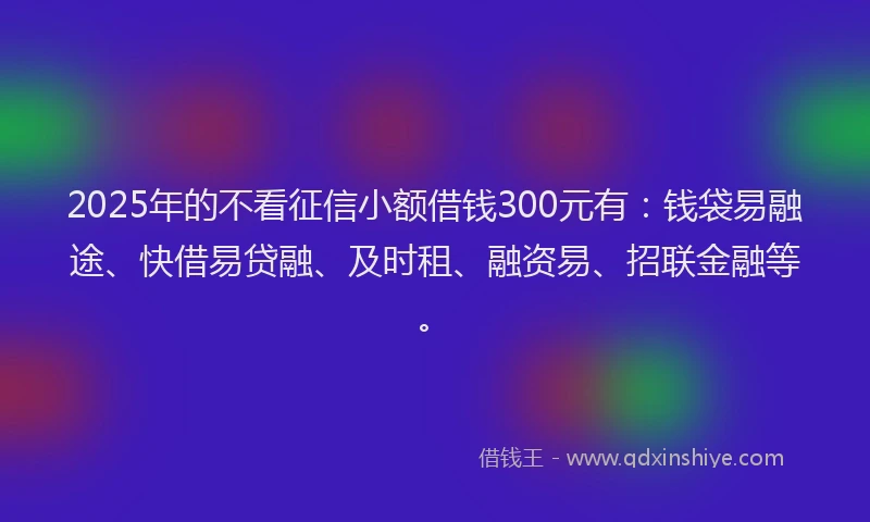 2025年的不看征信小额借钱300元有：钱袋易融途、快借易贷融、及时租、融资易、招联金融等。
