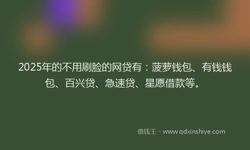 2025年的不用刷脸的网贷有：菠萝钱包、有钱钱包、百兴贷、急速贷、星愿借款等。