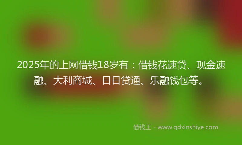 2025年的上网借钱18岁有：借钱花速贷、现金速融、大利商城、日日贷通、乐融钱包等。
