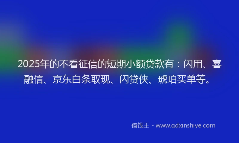 2025年的不看征信的短期小额贷款有：闪用、喜融信、京东白条取现、闪贷侠、琥珀买单等。