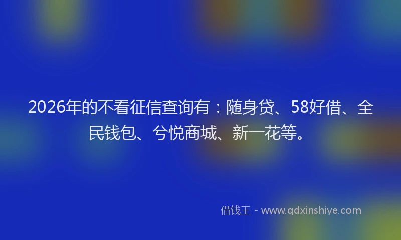 2026年的不看征信查询有：随身贷、58好借、全民钱包、兮悦商城、新一花等。