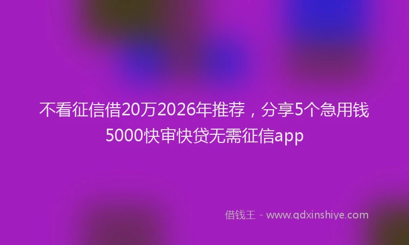 不看征信借20万2026年推荐，分享5个急用钱5000快审快贷无需征信app