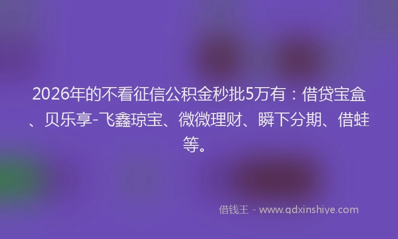 2026年的不看征信公积金秒批5万有：借贷宝盒、贝乐享-飞鑫琼宝、微微理财、瞬下分期、借蛙等。