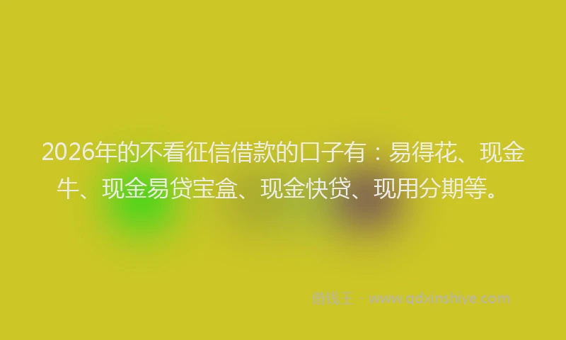 2026年的不看征信借款的口子有：易得花、现金牛、现金易贷宝盒、现金快贷、现用分期等。
