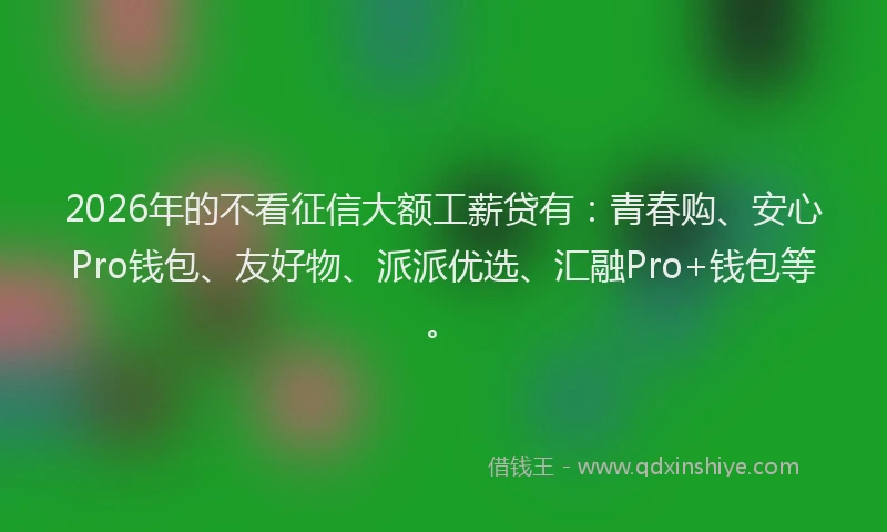 2026年的不看征信大额工薪贷有：青春购、安心Pro钱包、友好物、派派优选、汇融Pro+钱包等。