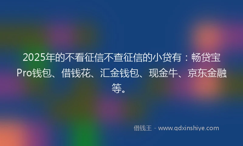 2025年的不看征信不查征信的小贷有：畅贷宝Pro钱包、借钱花、汇金钱包、现金牛、京东金融等。