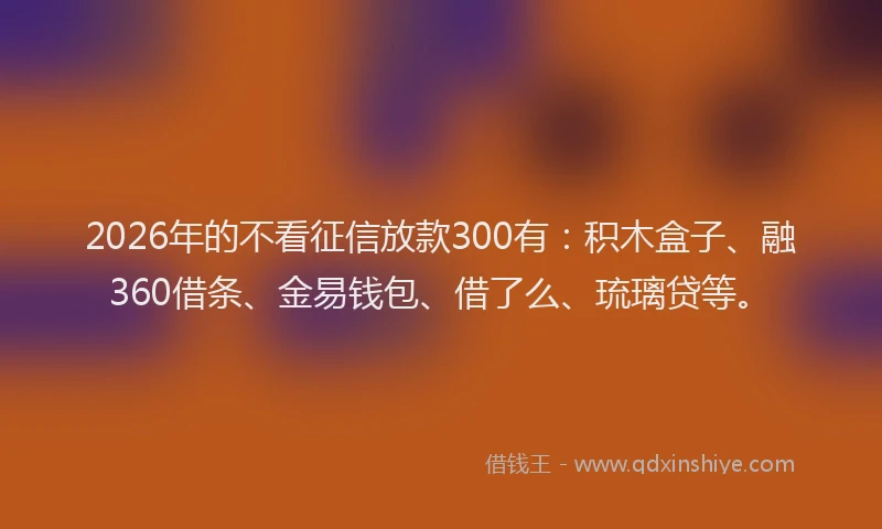 2026年的不看征信放款300有：积木盒子、融360借条、金易钱包、借了么、琉璃贷等。