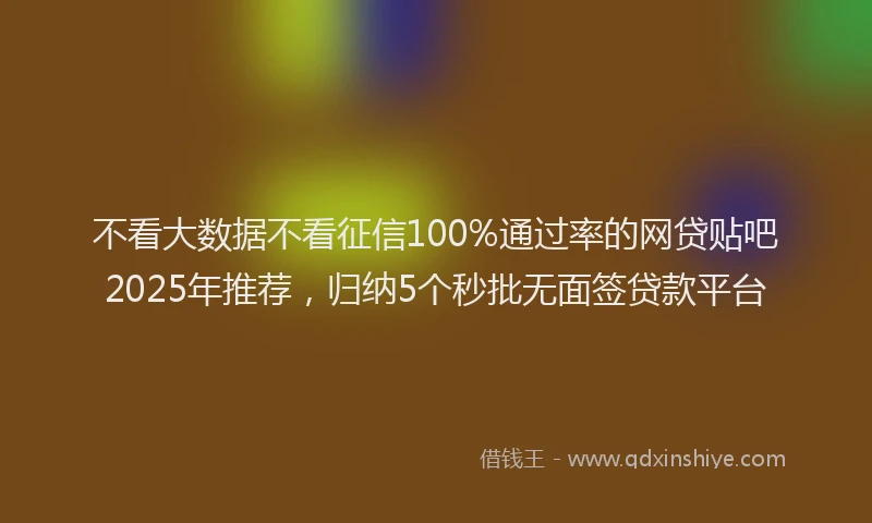不看大数据不看征信100%通过率的网贷贴吧2025年推荐，归纳5个秒批无面签贷款平台