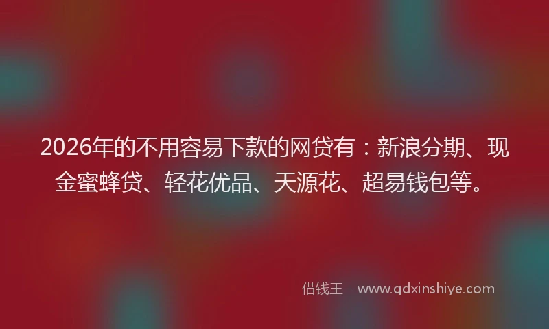 2026年的不用容易下款的网贷有：新浪分期、现金蜜蜂贷、轻花优品、天源花、超易钱包等。