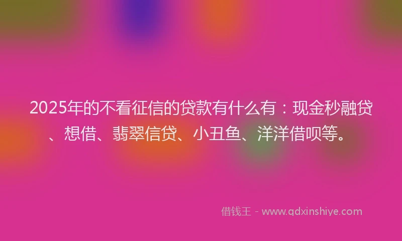 2025年的不看征信的贷款有什么有：现金秒融贷、想借、翡翠信贷、小丑鱼、洋洋借呗等。