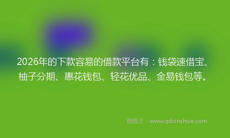 2026年的下款容易的借款平台有:钱袋速借宝、柚子分期、惠花钱包、轻花优品、金易钱包等。