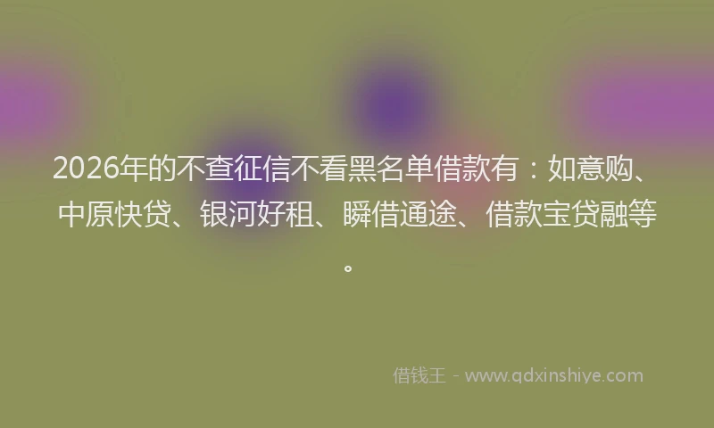 2026年的不查征信不看黑名单借款有：如意购、中原快贷、银河好租、瞬借通途、借款宝贷融等。