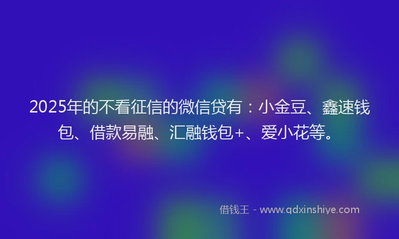 2025年的不看征信的微信贷有:小金豆、鑫速钱包、借款易融、汇融钱包+、爱小花等。