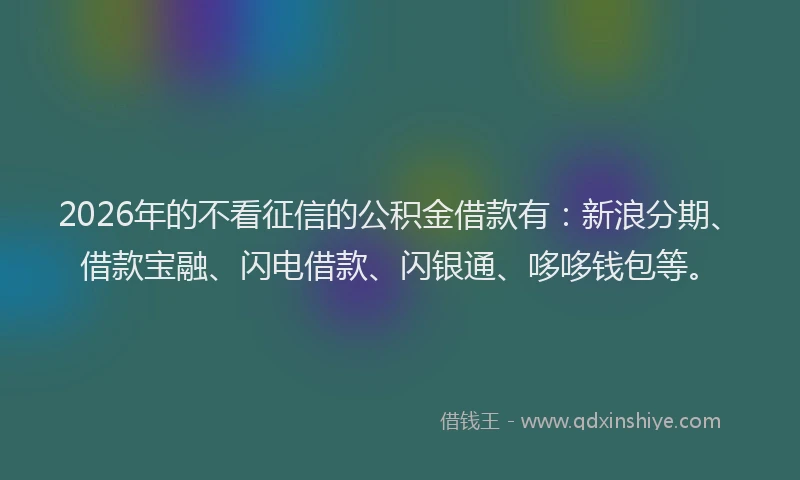 2026年的不看征信的公积金借款有：新浪分期、借款宝融、闪电借款、闪银通、哆哆钱包等。