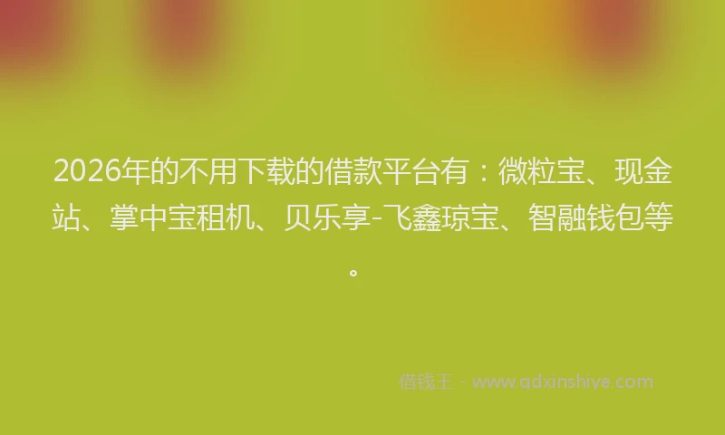 2026年的不用下载的借款平台有：微粒宝、现金站、掌中宝租机、贝乐享-飞鑫琼宝、智融钱包等。