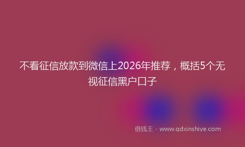 不看征信放款到微信上2026年推荐，概括5个无视征信黑户口子