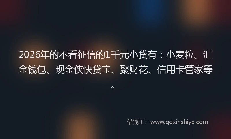 2026年的不看征信的1千元小贷有:小麦粒、汇金钱包、现金侠快贷宝、聚财花、信用卡管家等。
