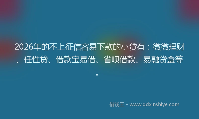 2026年的不上征信容易下款的小贷有：微微理财、任性贷、借款宝易借、省呗借款、易融贷盒等。