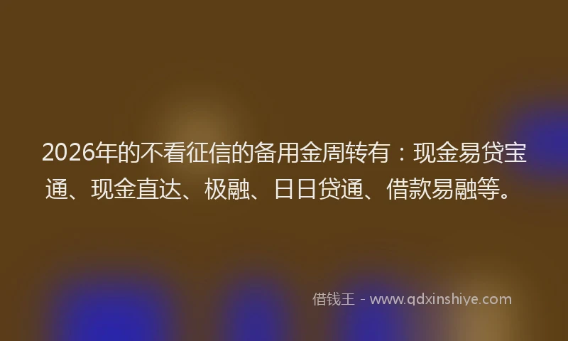 2026年的不看征信的备用金周转有：现金易贷宝通、现金直达、极融、日日贷通、借款易融等。