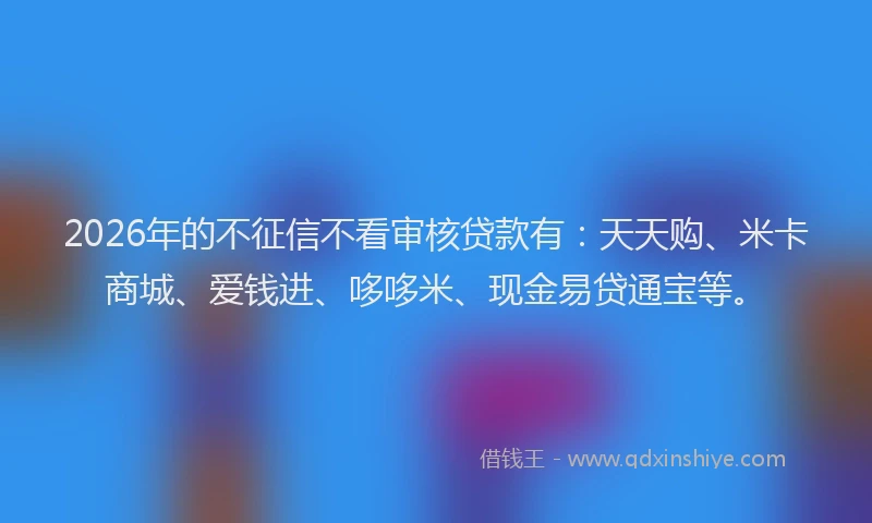 2026年的不征信不看审核贷款有:天天购、米卡商城、爱钱进、哆哆米、现金易贷通宝等。