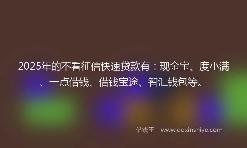 2025年的不看征信快速贷款有：现金宝、度小满、一点借钱、借钱宝途、智汇钱包等。