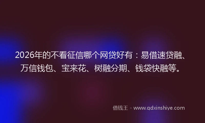 2026年的不看征信哪个网贷好有：易借速贷融、万信钱包、宝来花、树融分期、钱袋快融等。
